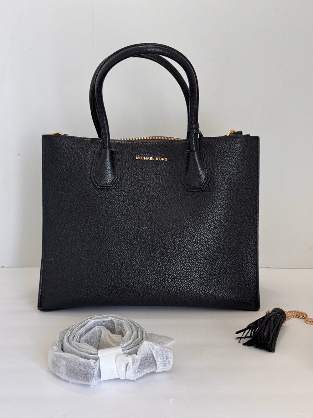 Michael Kors Mercer Black Pebbled Leather Satchel Tote bag